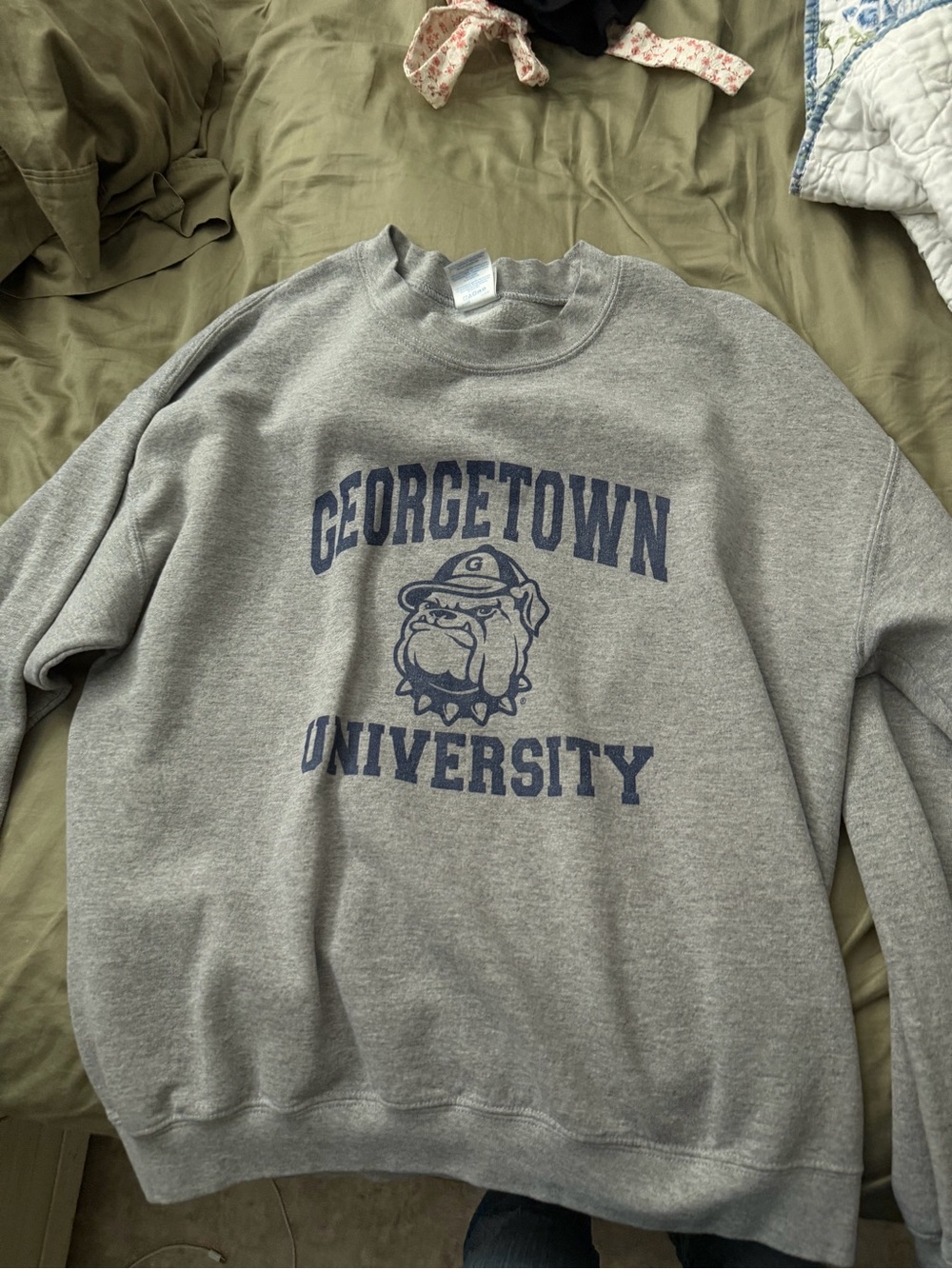 Russell Athletic Gray Crewneck Sweatshirt with Navy Print
